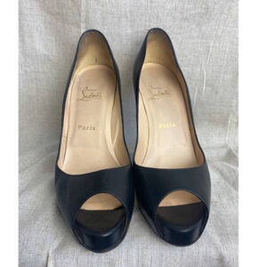 Christian Louboutin Black Red Leather Prive Open Toe Pump Heels Size 40